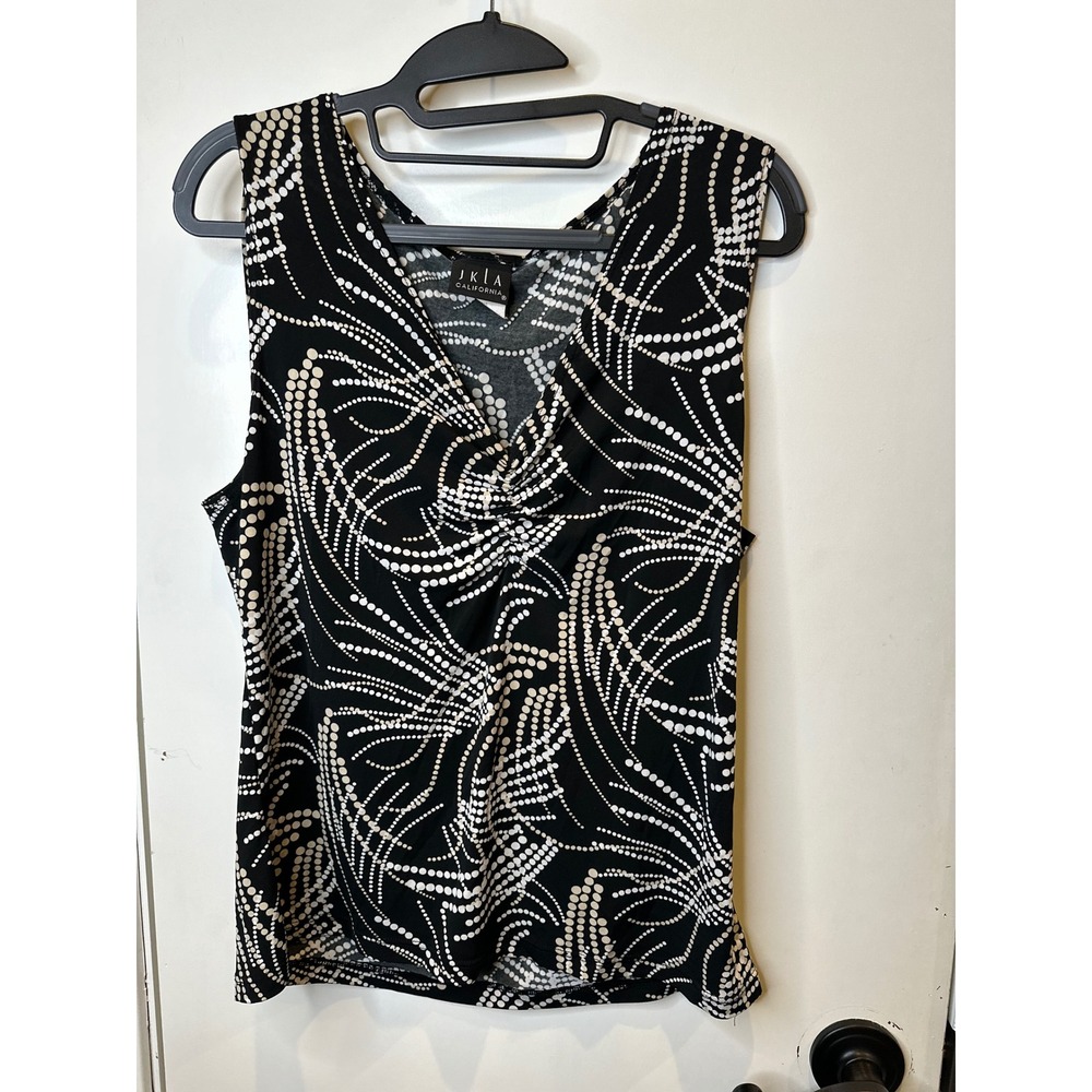 JKLA California Womens Medium Black White Geometric Dot V-Neck Sleeveless Top